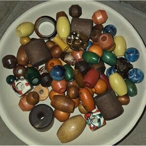 VINTAGE MACRAME BEADS Lot Of 75 Most Wood Few Ceramic Crafting Retro Home Decor